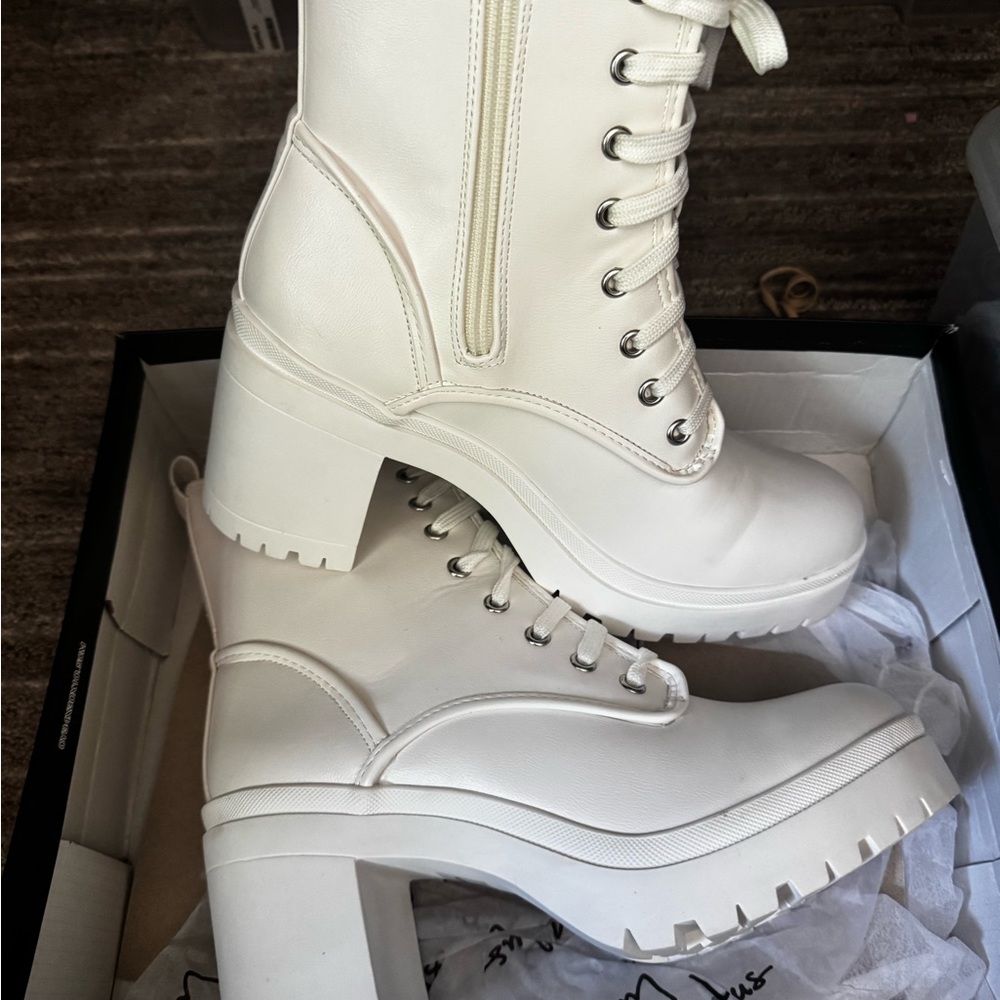 Lulu's Cream Lace-Up Boots
